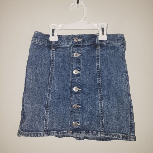 ABERCROMBIE KIDS SIZE 9/10 BUTTON DOWN FRONT JEAN SKIRT - Picture 1 of 4